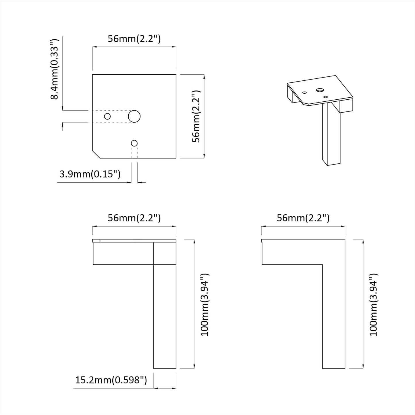 Standing Feet 2 pcs Black 57 x 57 x 100 mm Iron