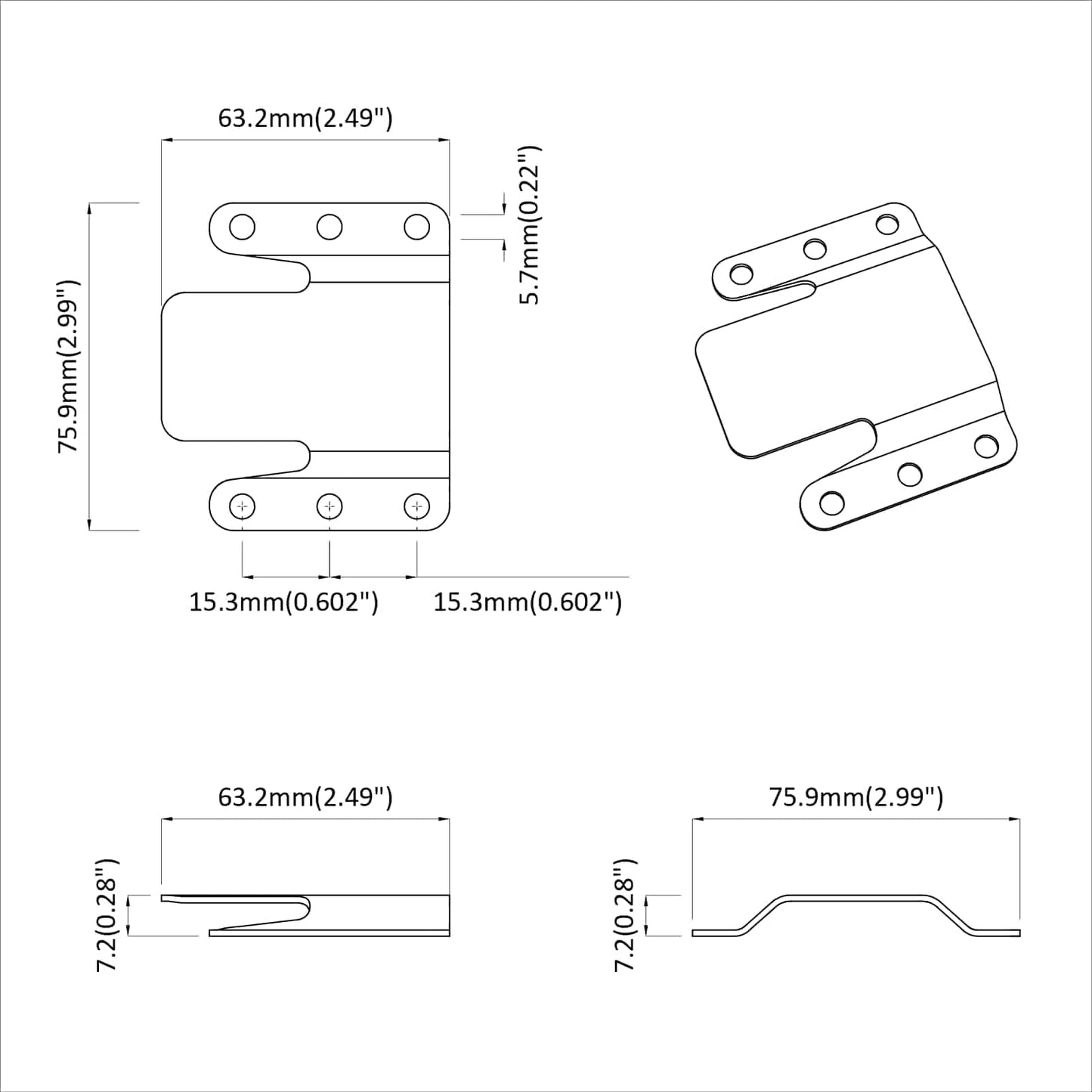 Flush Mount Bracket 419 Silver 75 x 66 x 1.4 mm Steel