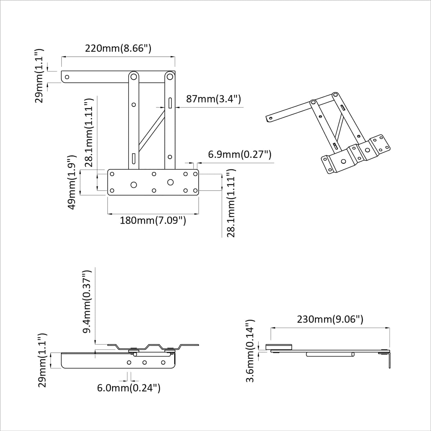 Bed Lift Mechanism 2 pcs Black 340 x 95 x 40 mm Iron