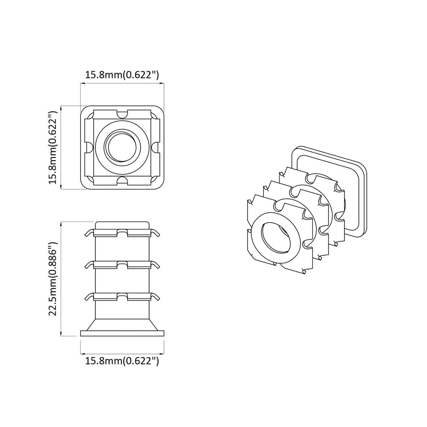 Threaded Tube Insert 2 pcs Black and Silver Galvanised Steel