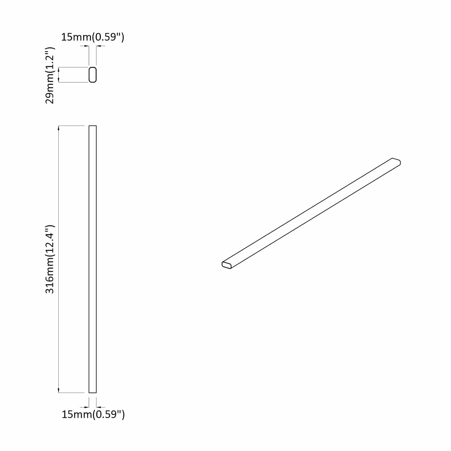 Closet Rod 12 pcs Silver 316 x 15 x 29 mm Aluminium Alloy