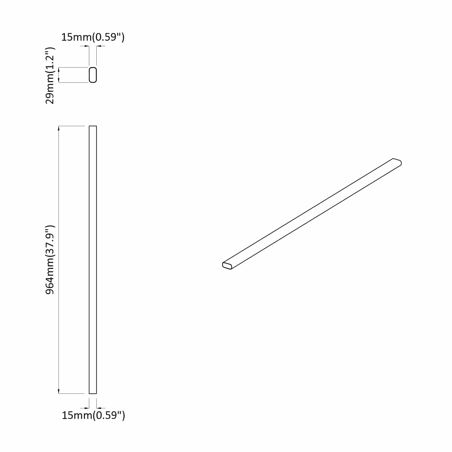Closet Rod 12 pcs Silver 964 x 15 x 29 mm Aluminium Alloy