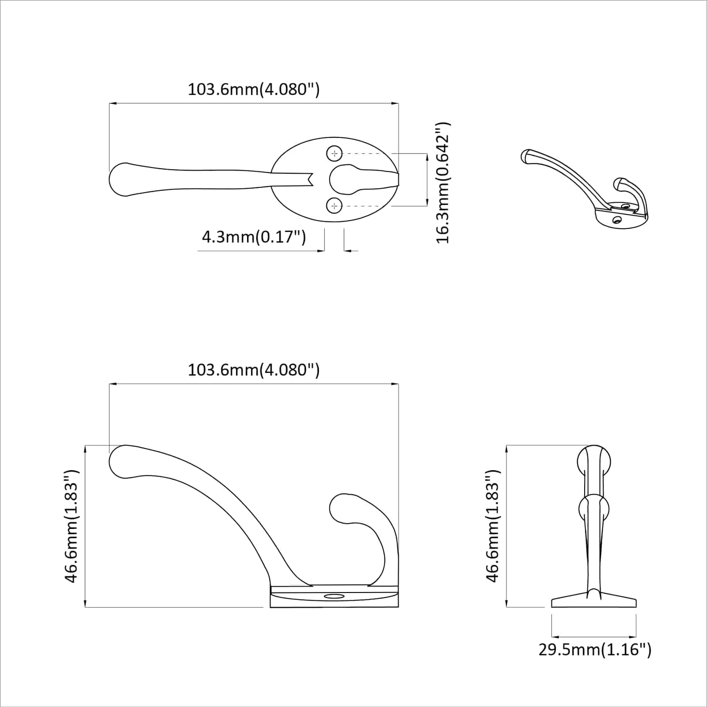 Clothes Hook 12 pcs Black 102 x 29 x 47mm Zinc Alloy