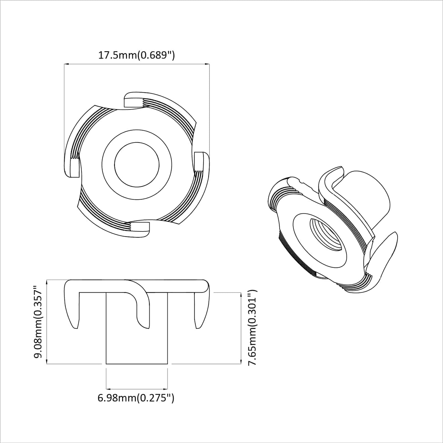 Pronged T-nut 12 pcs Silver M6 mm Steel