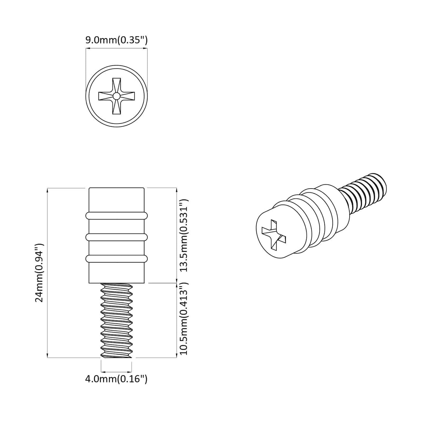 Standoff Screw 4865 pcs Black M4 Rubber and Steel