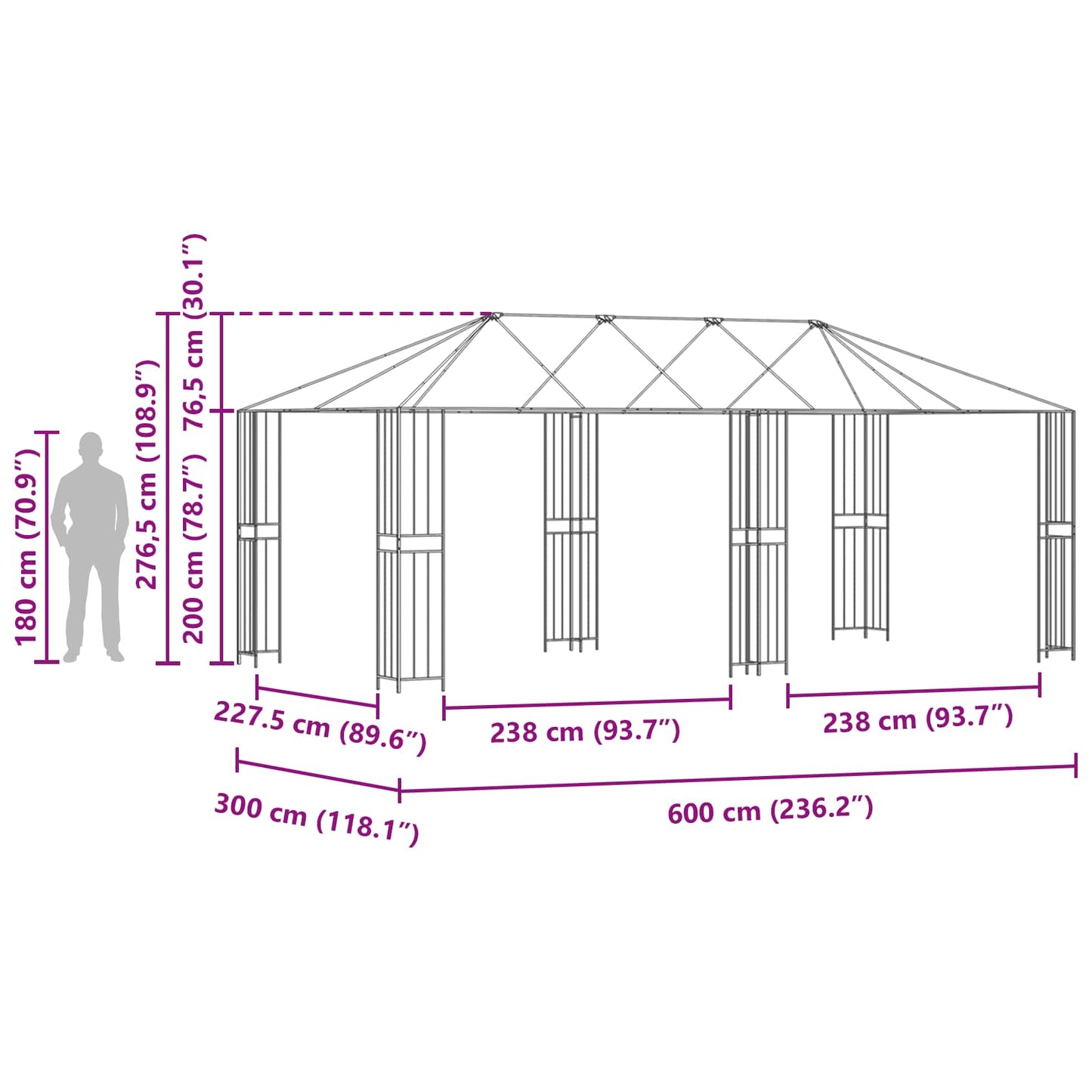 Gazebo Frame Without Gazebo Fabric 6 x 3 m Black Steel