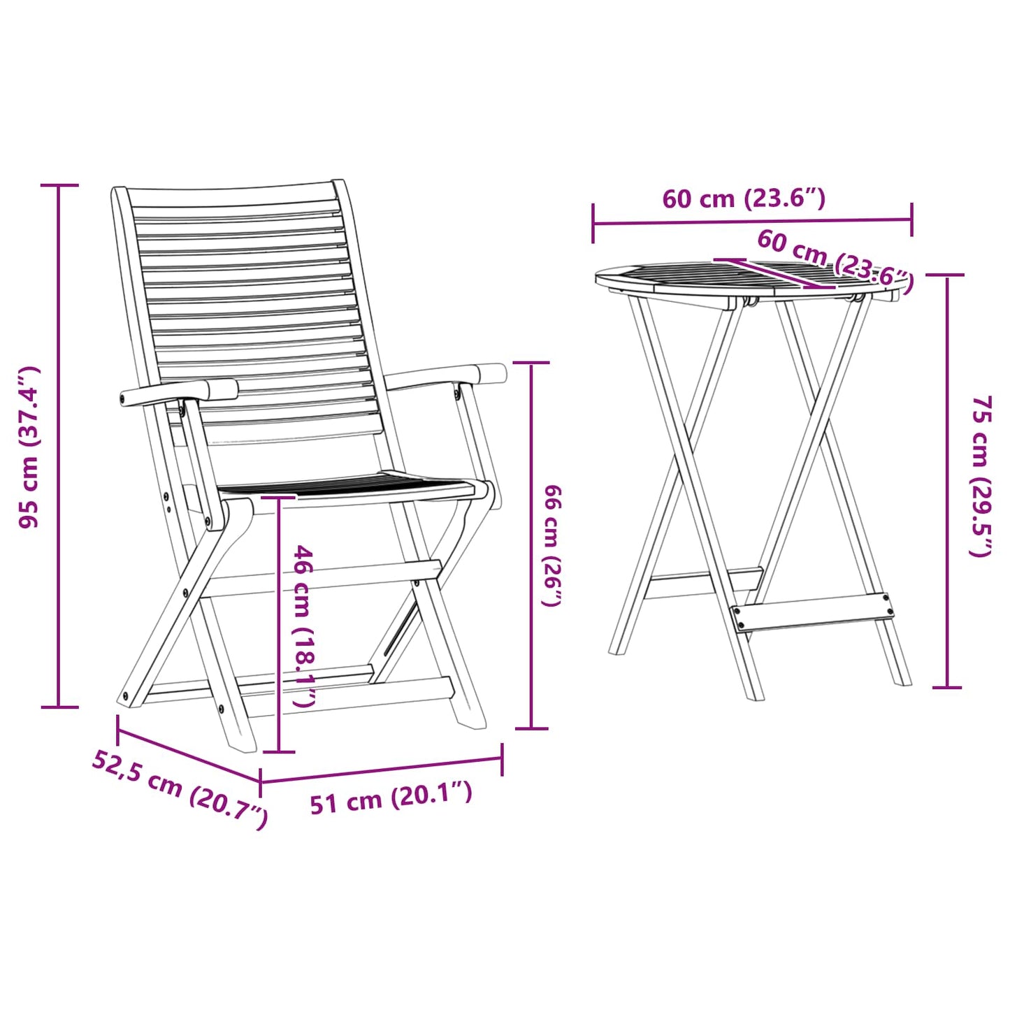 Folding Bistro Set 3 pcs Brown Solid Acacia Wood
