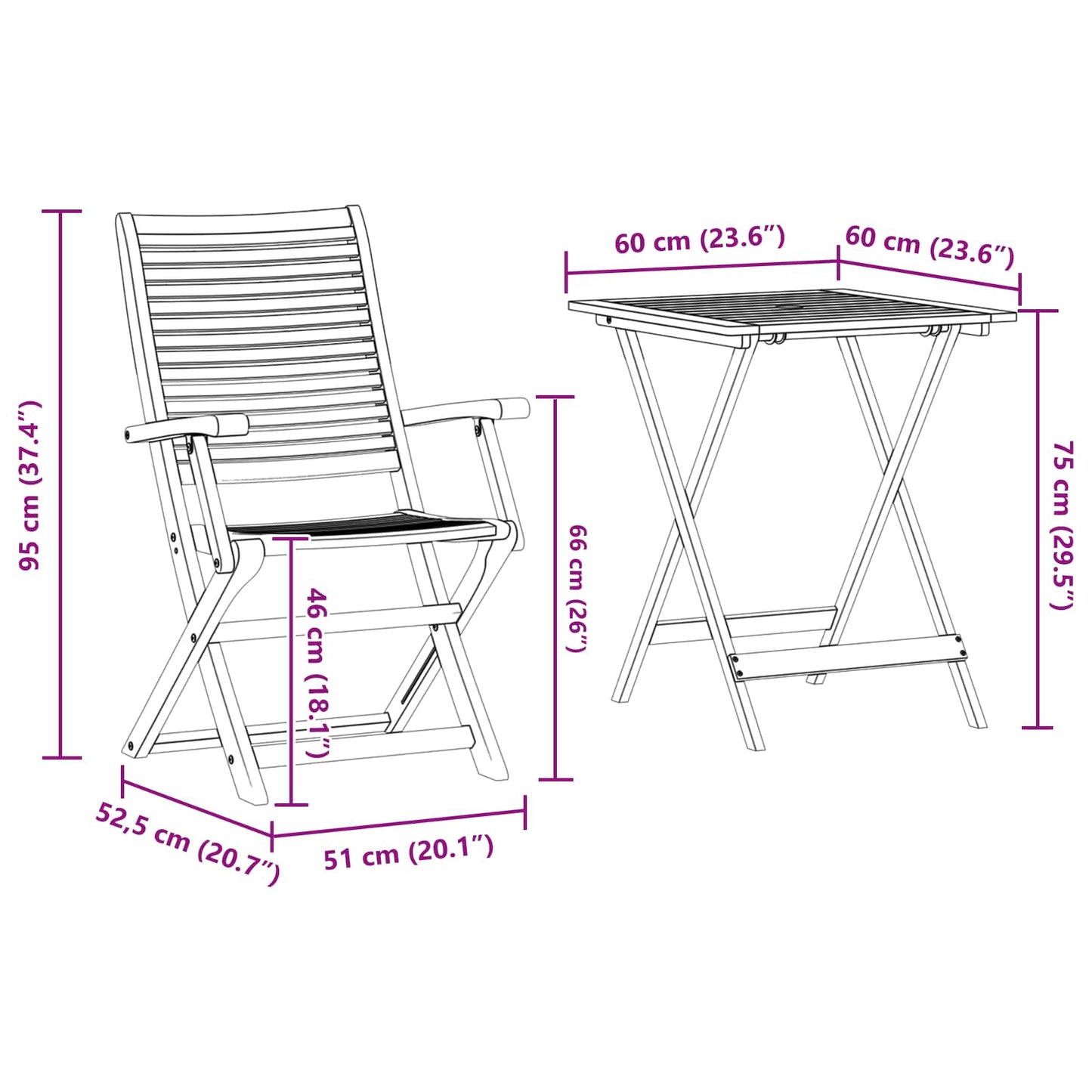 Folding Bistro Set 3 pcs Brown Solid Acacia Wood