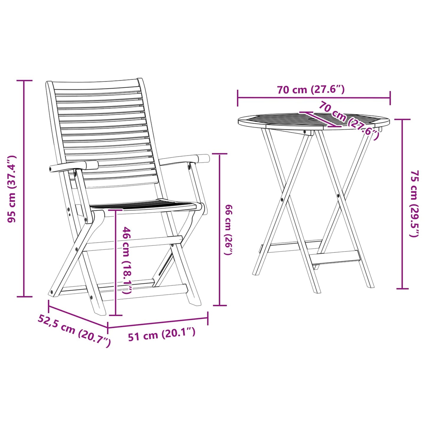 Folding Bistro Set 3 pcs Brown Solid Acacia Wood