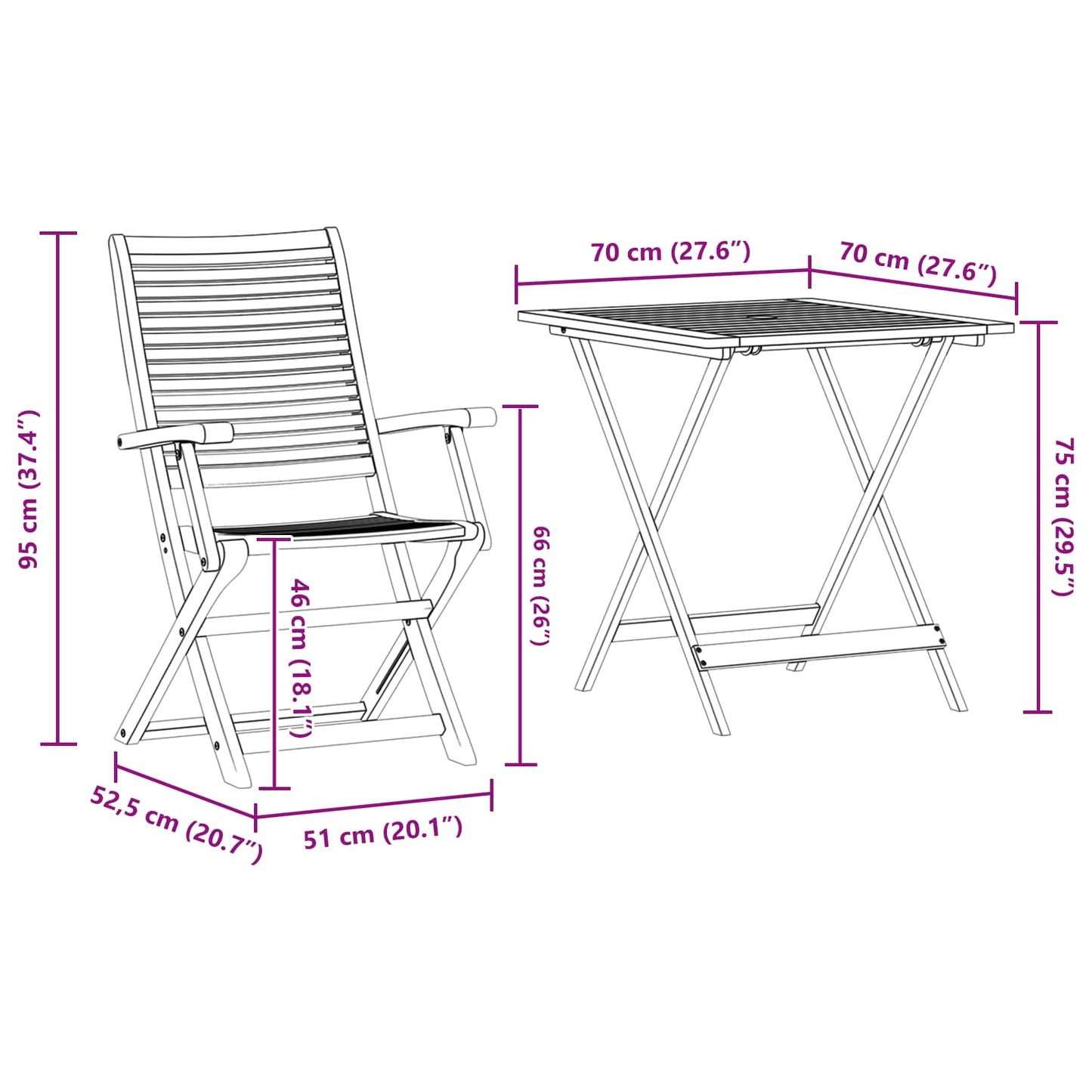 Folding Bistro Set 3 pcs Brown Solid Acacia Wood