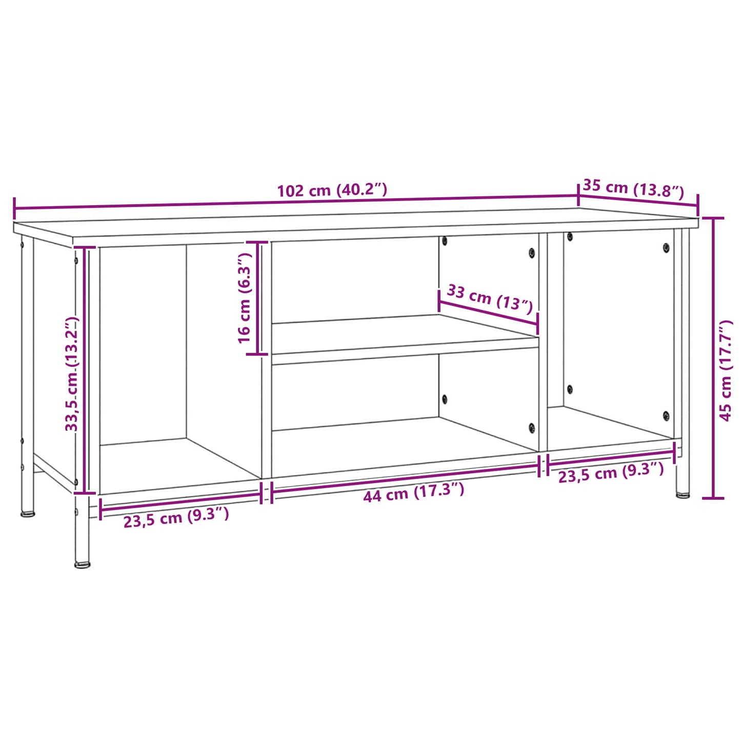 TV Cabinet 102 x 35 x 45 cm Old Wood Engineered Wood