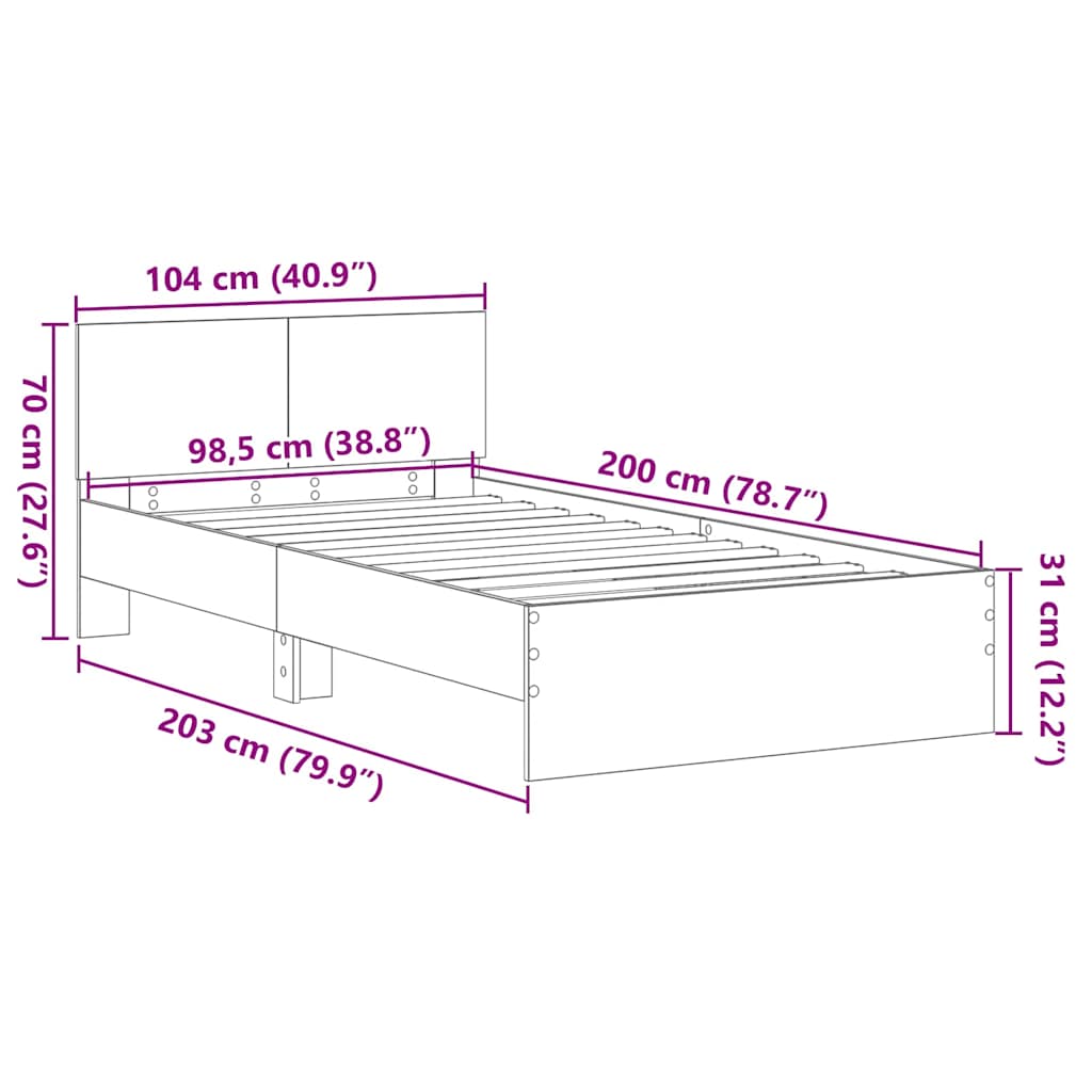 Bed Frame with Headboard Artisan Oak 203 x 104 x 70 cm