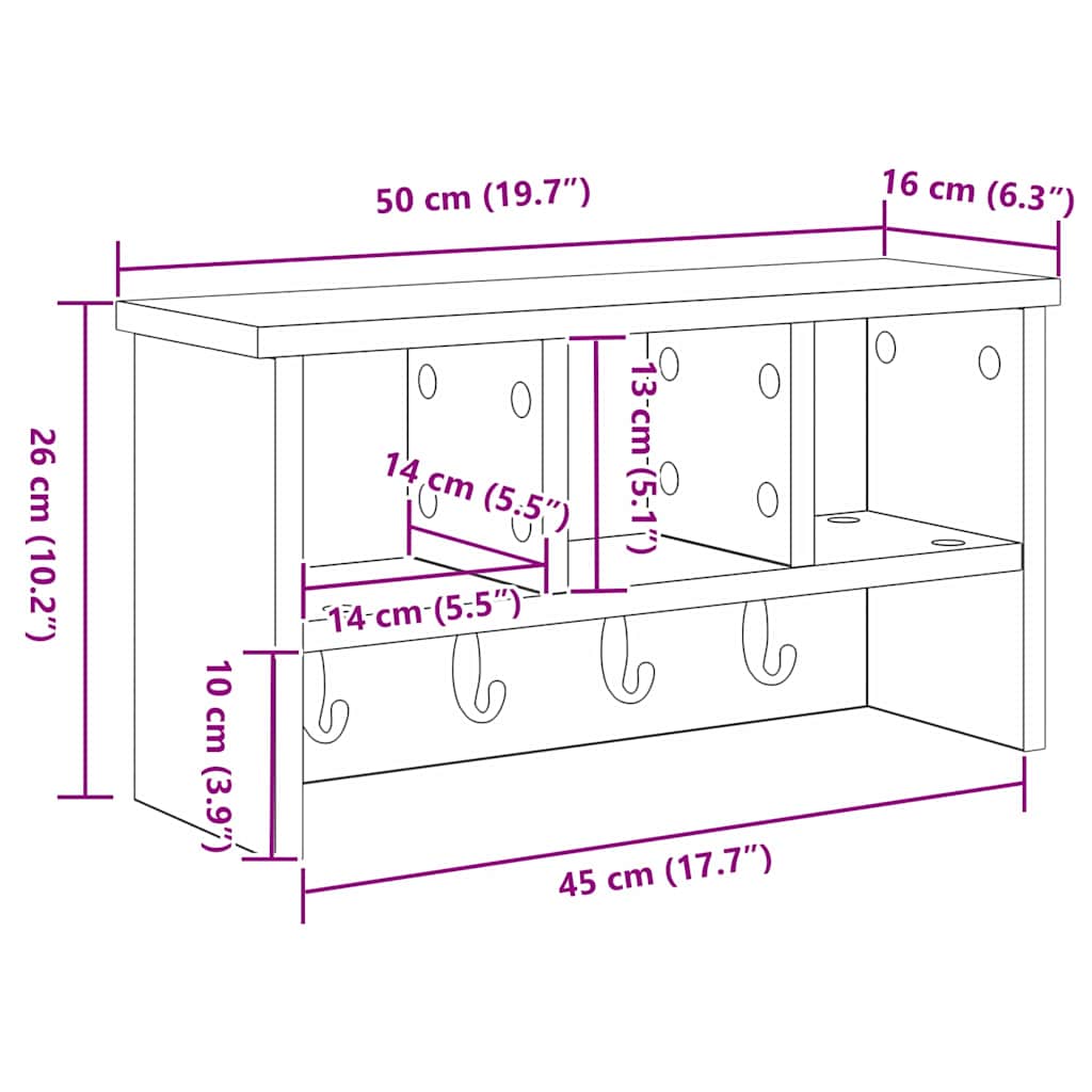 Wall-Mounted Coat Rack Wall-Mounted Black Oak 50 x 16 x 26 cm