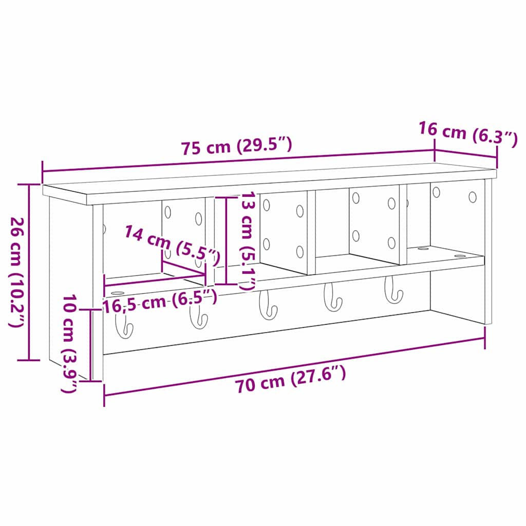 Wall-Mounted Coat Rack Wall-Mounted Grey Sonoma 75 x 16 x 26 cm