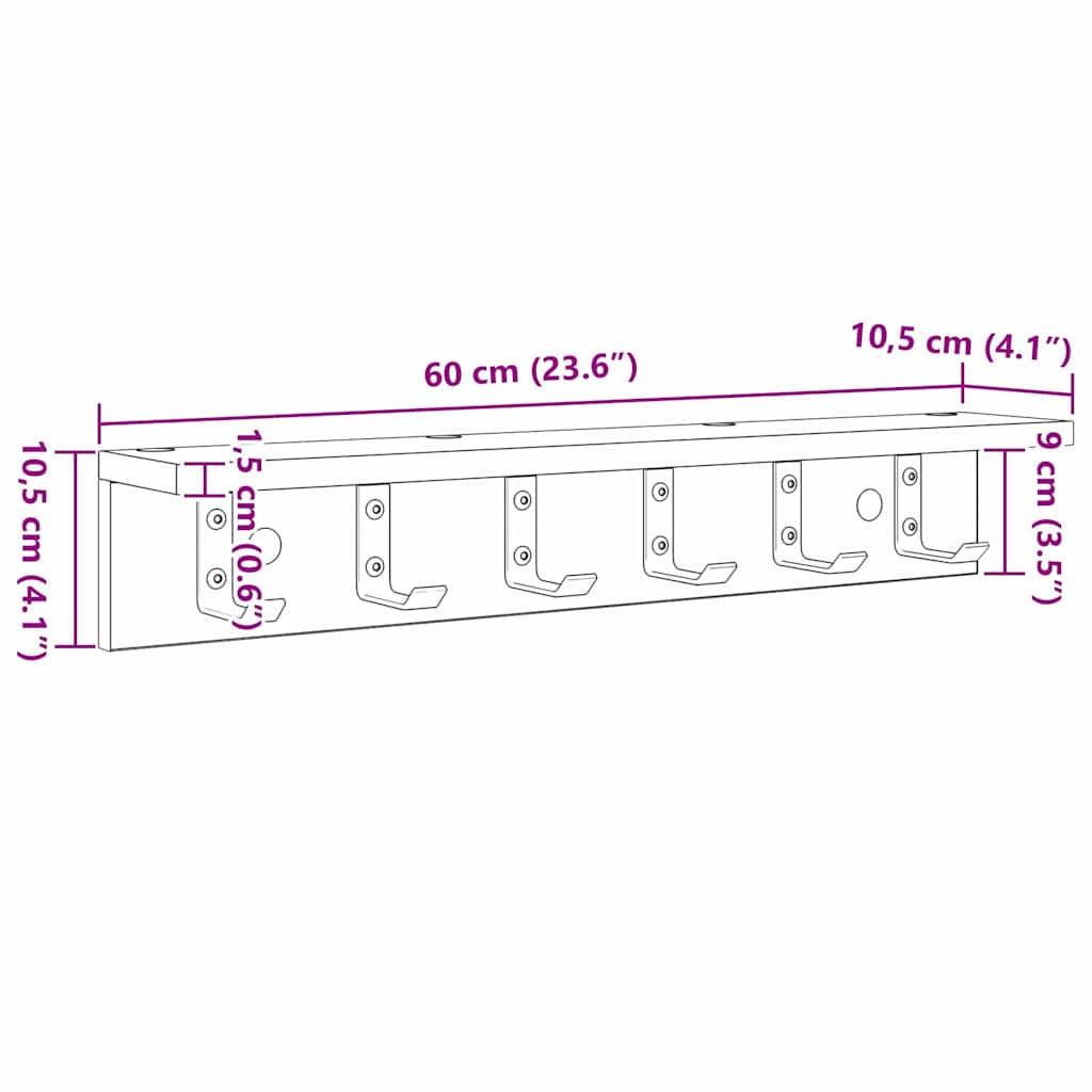 Wall-Mounted Coat Rack Wall-Mounted White 60 x 10.5 x 10.5 cm