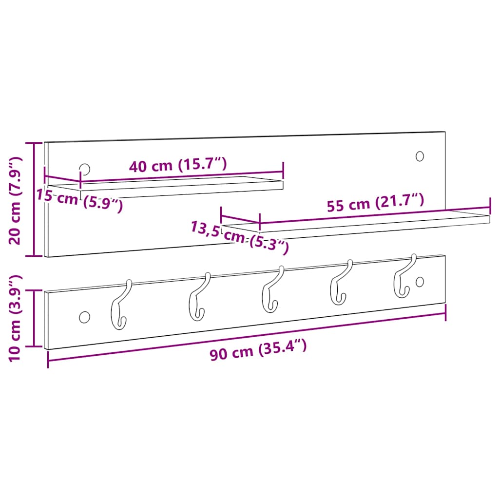 Wall-Mounted Coat Rack Wall-Mounted Smoked Oak 90 x 15 x 36 cm
