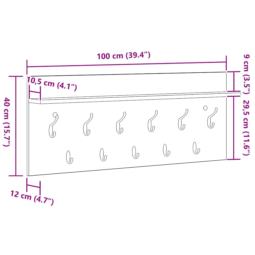 Wall-Mounted Coat Rack Wall-Mounted Black Oak 100 x 40 x 12 cm