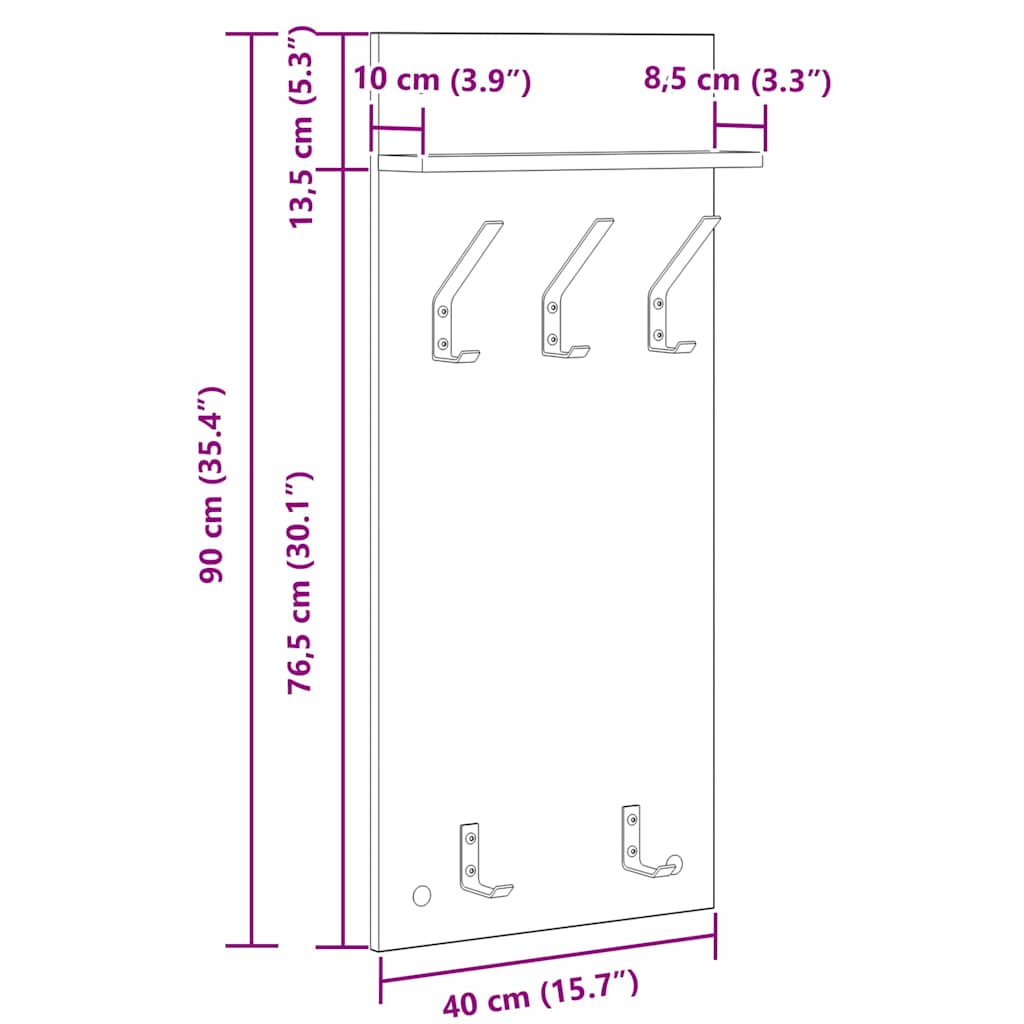 Wall-Mounted Coat Rack Wall-Mounted Grey Sonoma 40 x 10 x 90 cm