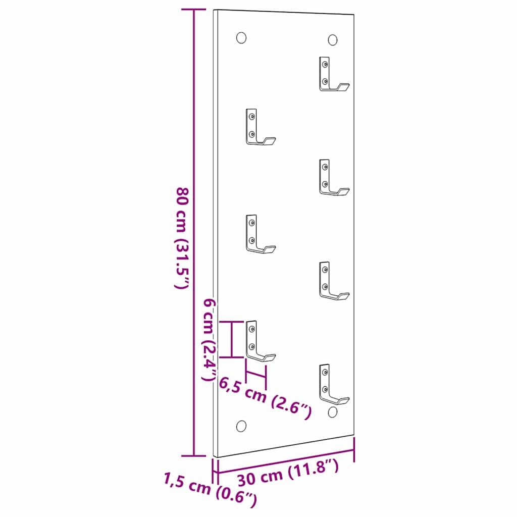 Wall-Mounted Coat Rack Wall-Mounted Old Wood 30 x 1.5 x 80 cm