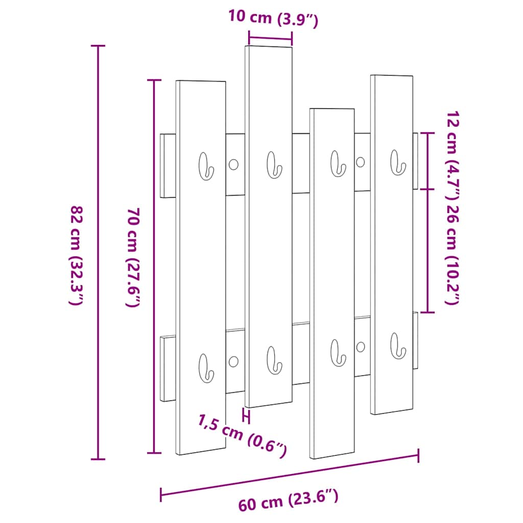 Wall-Mounted Coat Rack Wall-Mounted Artisan Oak 60 x 3 x 82 cm