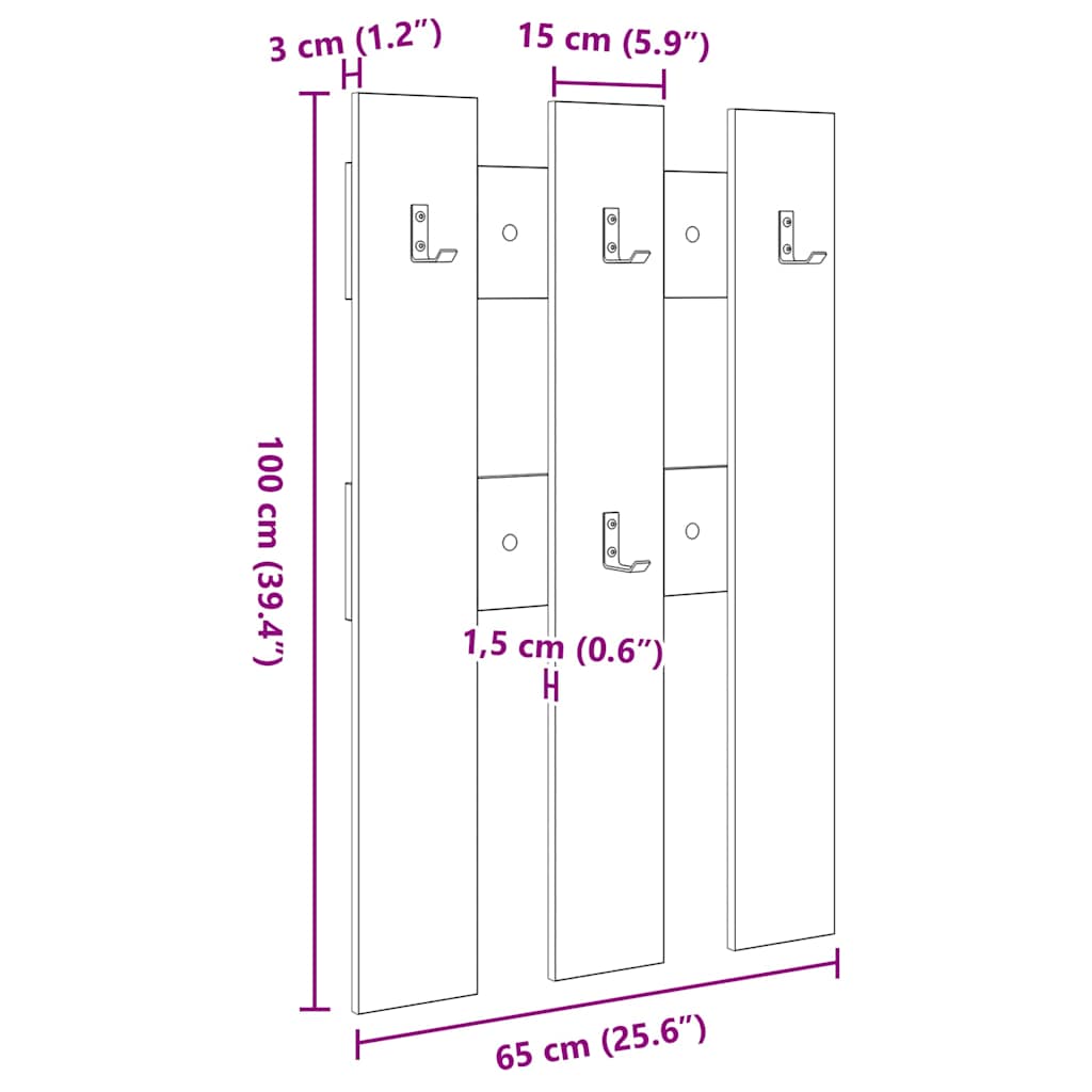 Wall-Mounted Coat Rack Wall-Mounted Sonoma Oak 65 x 3 x 100 cm