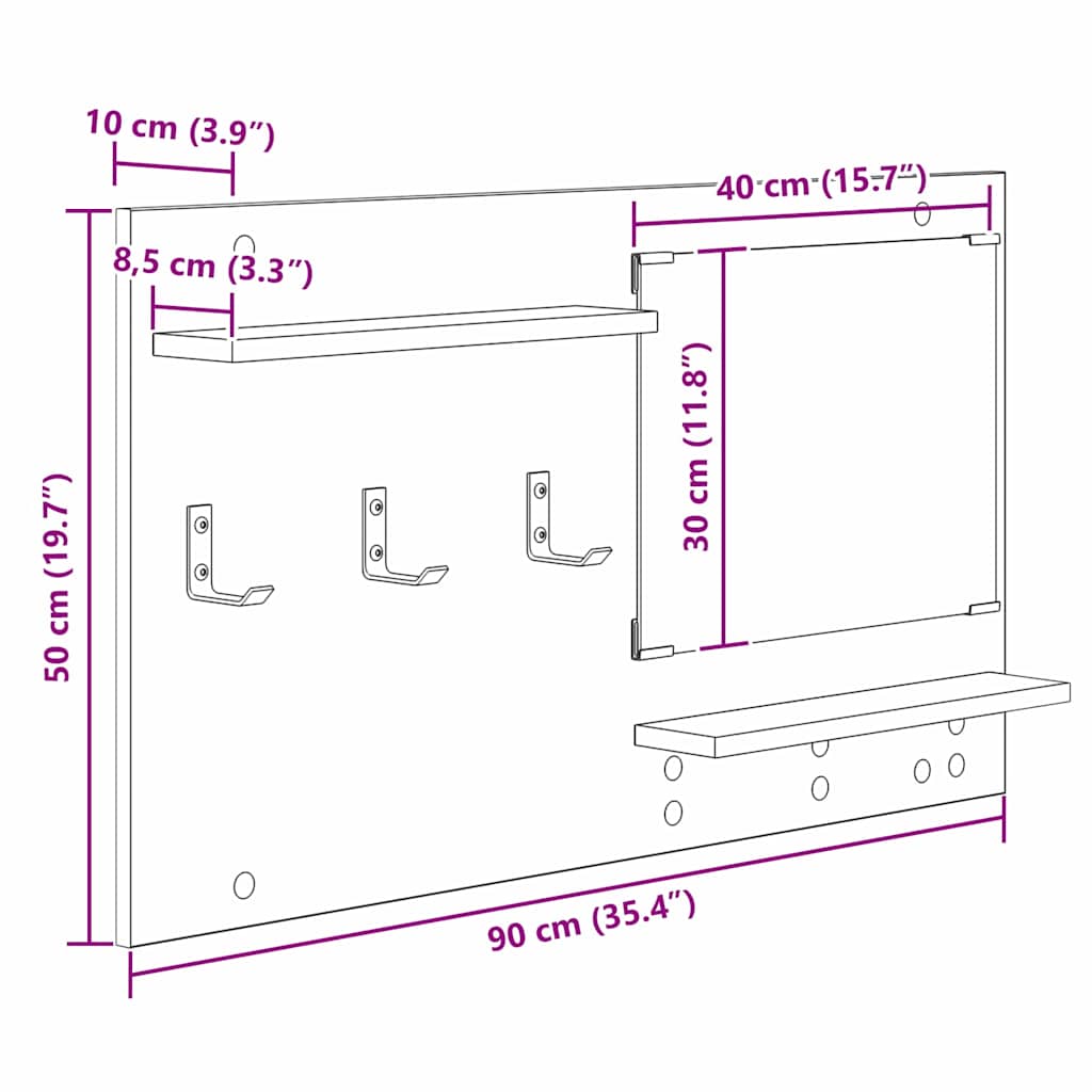 Wall-Mounted Coat Rack Wall-Mounted Smoked Oak 90 x 10 x 50 cm