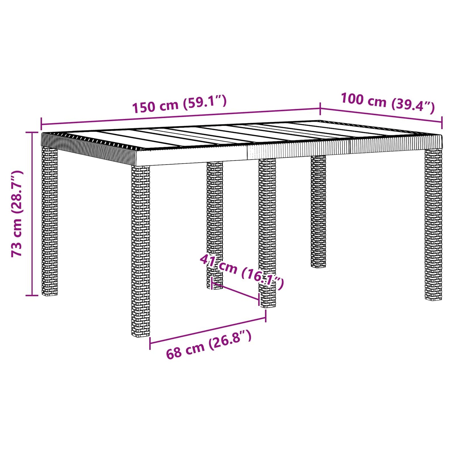Weather-Resistant Garden Table Anthracite 150 x 100 x 73 cm