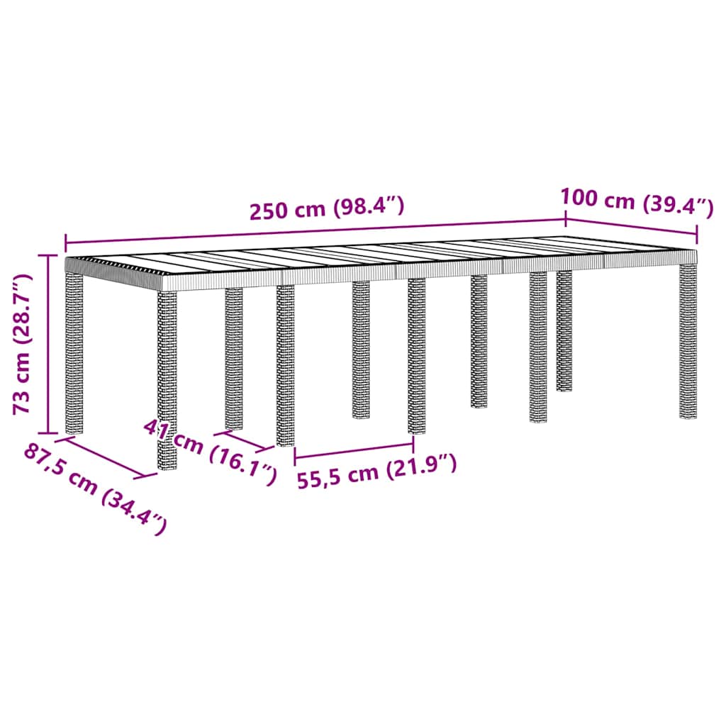 Weather-Resistant Garden Table Light Grey 250 x 100 x 73 cm