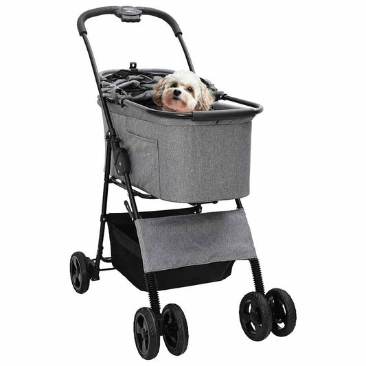Folding Pet Stroller Adjustable Grey 81 x 47 x 99 cm Polyester