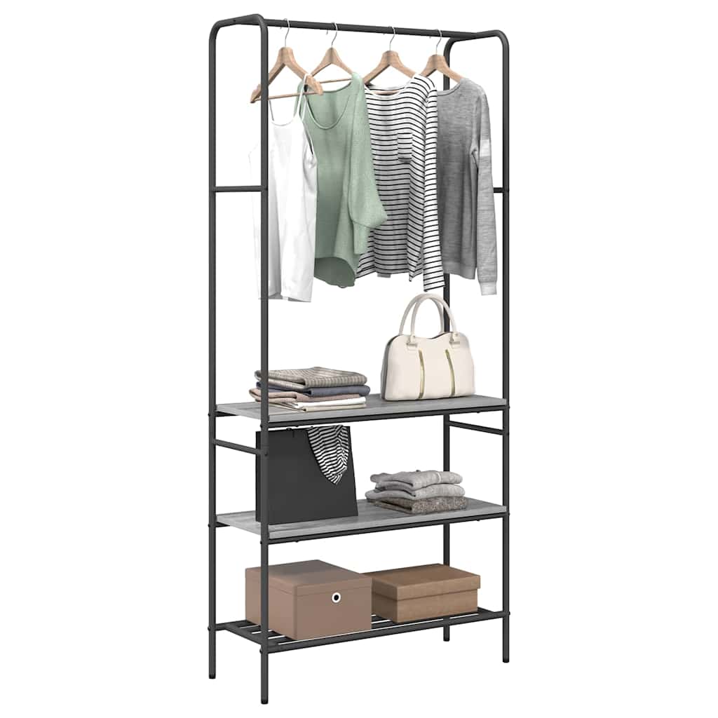 Clothes Rack with Shelves Grey sonoma 77 x 30 x 171 cm