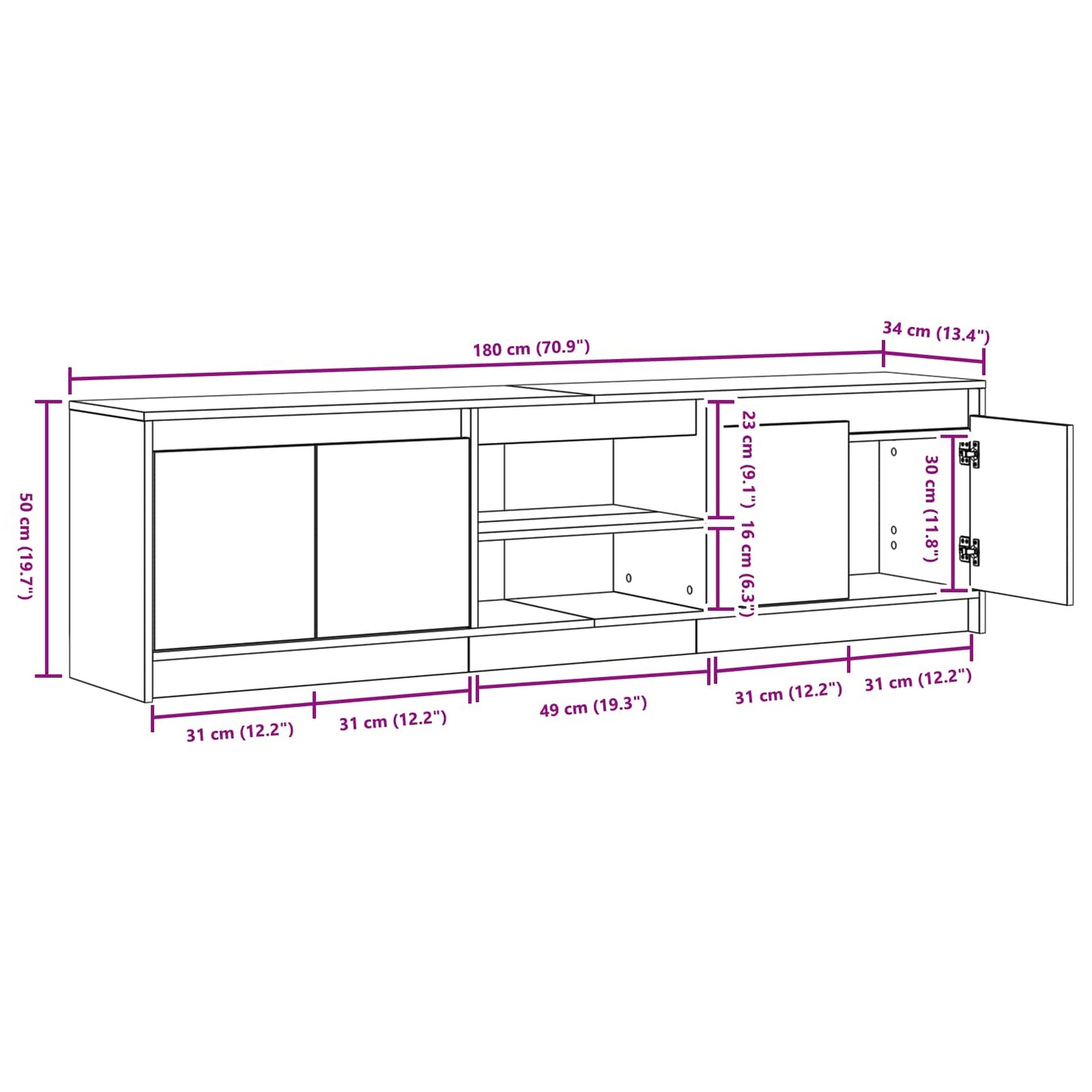 TV Units 180 x 34 x 50 cm Brown Engineered wood