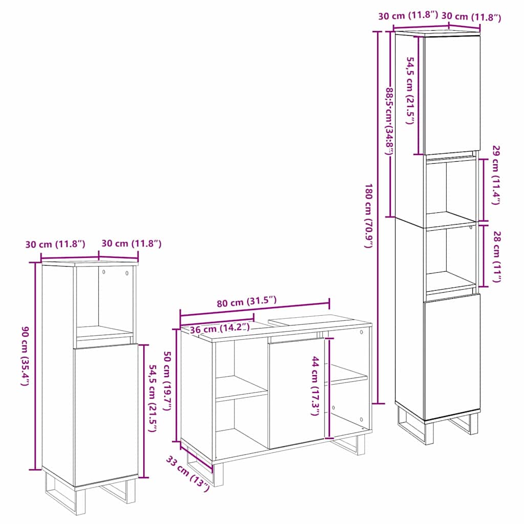 Bathroom Furniture Set 3 pcs Brown Engineered Wood