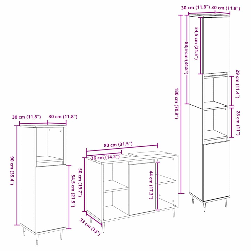 Bathroom Furniture Set 3 pcs Black Oak Engineered Wood