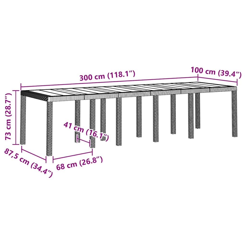 Garden Table White 300 x 100 x 73 cm Poly Rattan