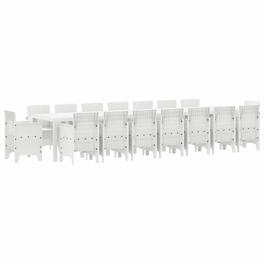 Garden Dining Set with Cushions 17 pcs White PP