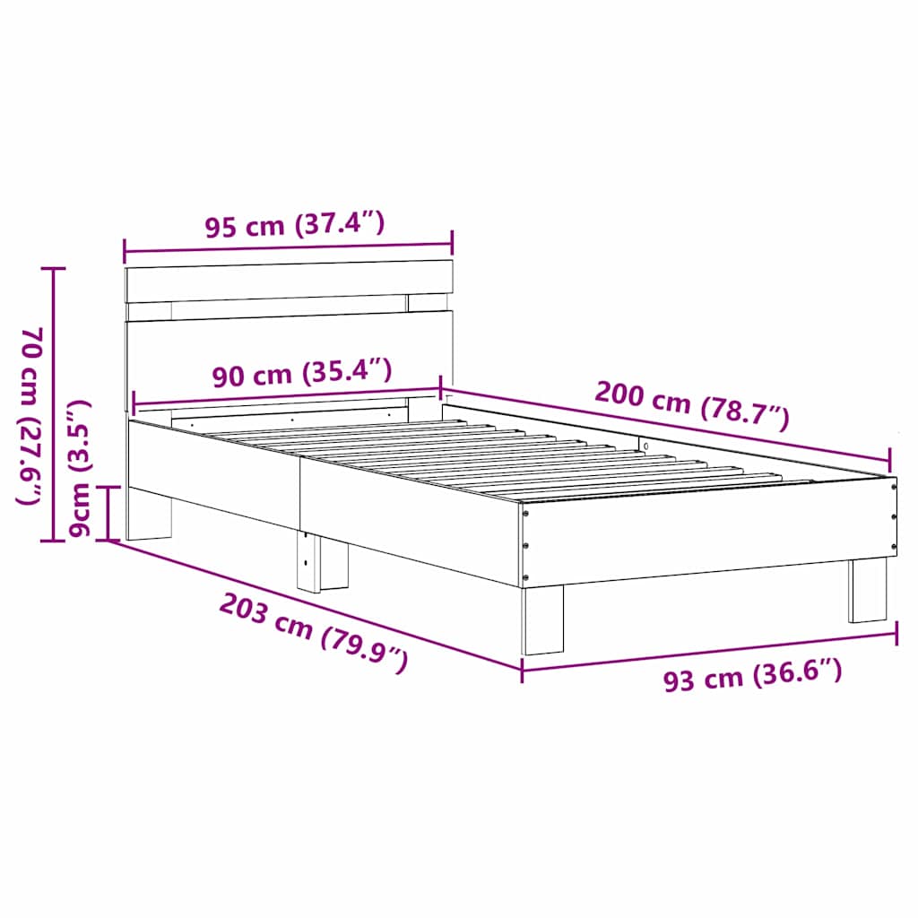 Bed Frame Black Oak 203 x 95 x 70 cm Engineered Wood