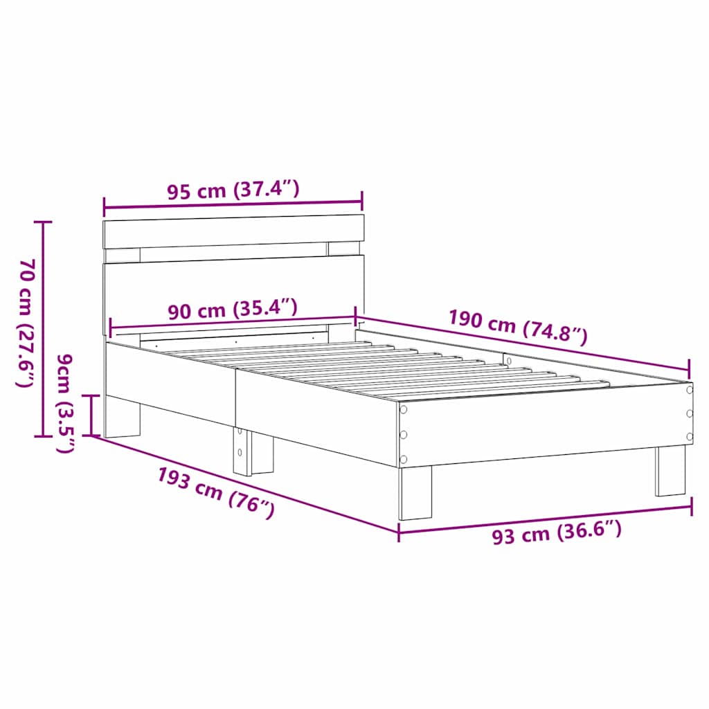 Bed Frame Black Oak 193 x 95 x 88 cm Engineered Wood