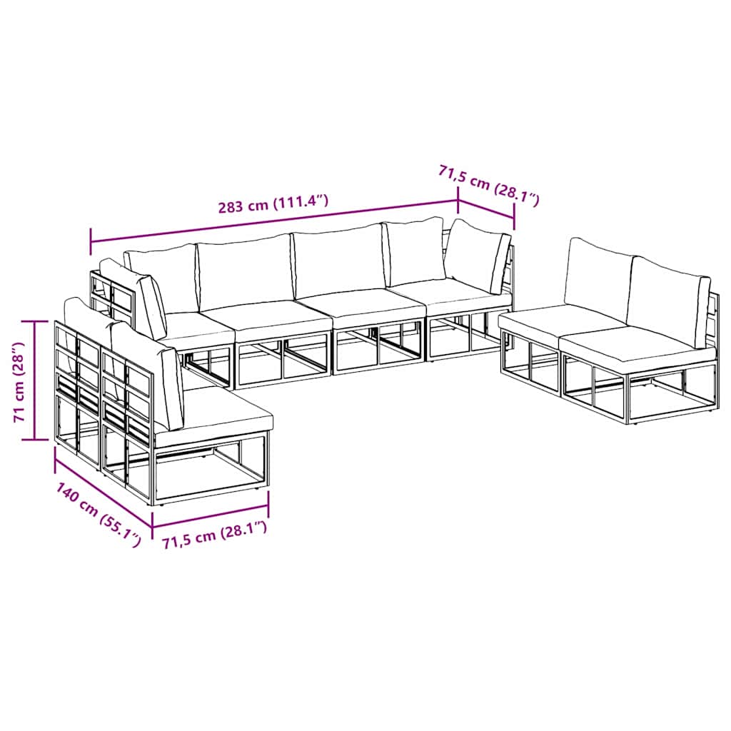 Garden Sofa Set 8 pcs Black Aluminium