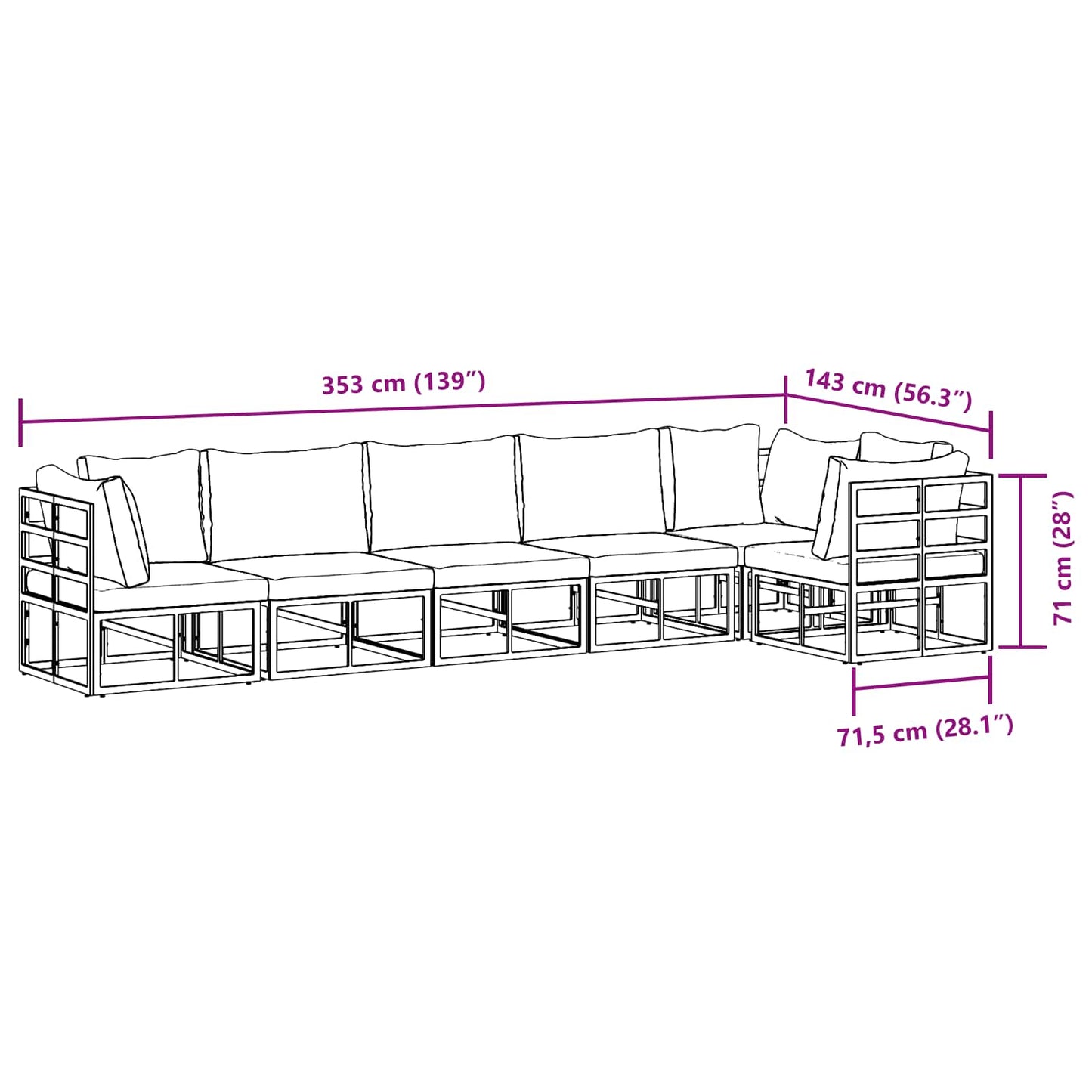Garden Sofa Set 6 pcs Black Aluminium