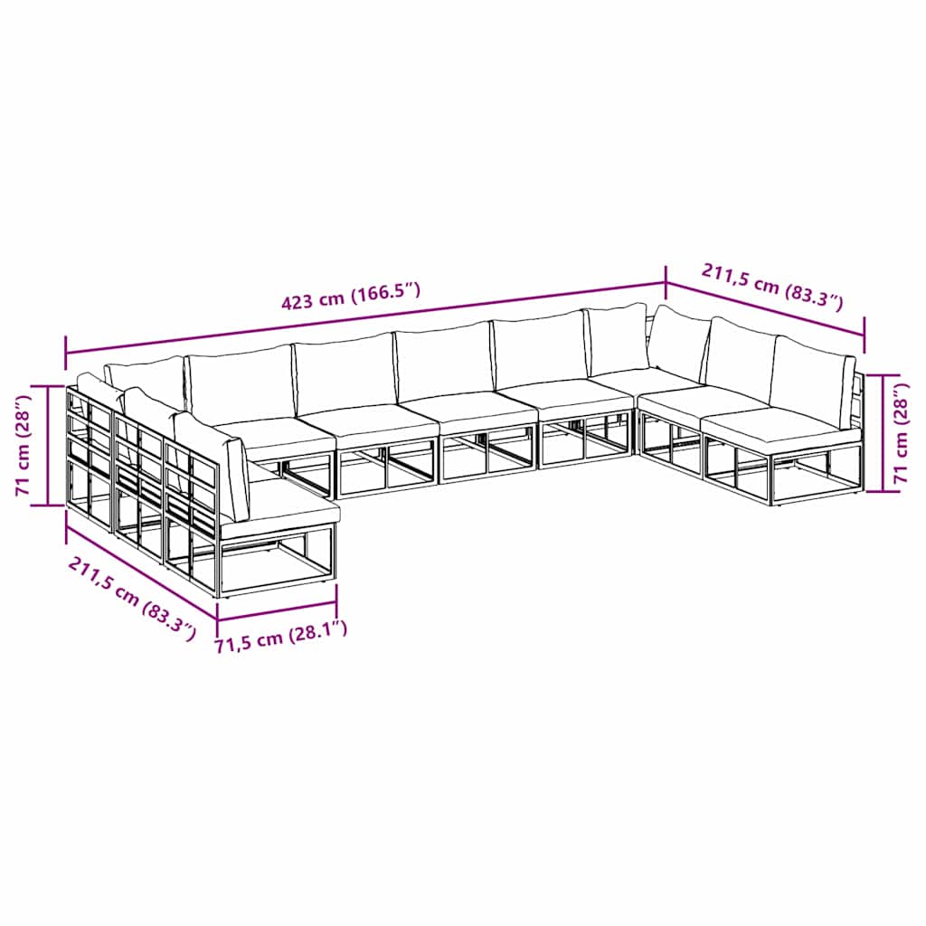 Garden Sofa Set 10 pcs Black Aluminium