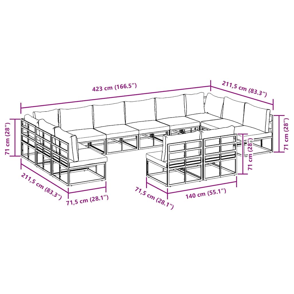 Garden Sofa Set 12 pcs Black Aluminium