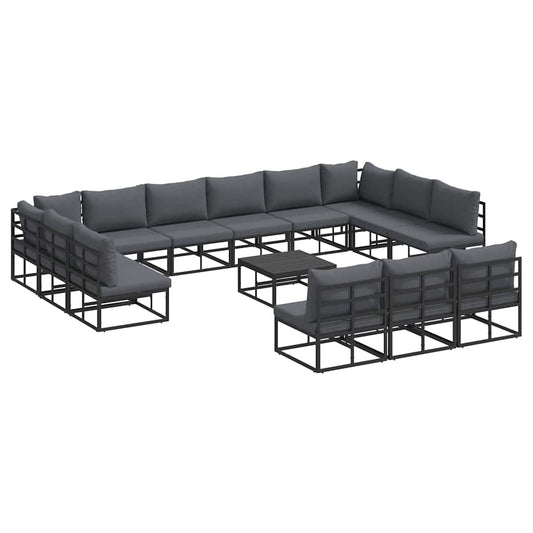 Garden Sofa Set 14 pcs Black Aluminium