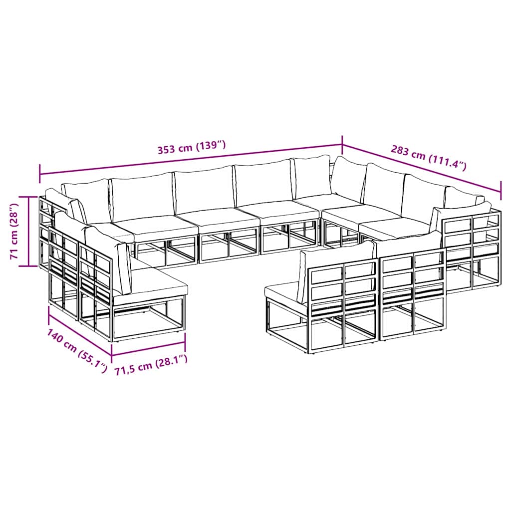 Garden Sofa Set 12 pcs Black Aluminium