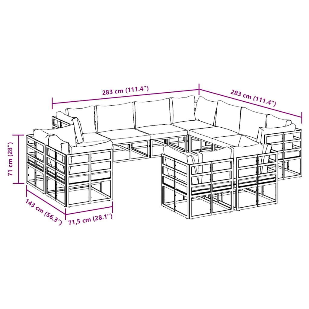Garden Sofa Set 11 pcs Black Aluminium