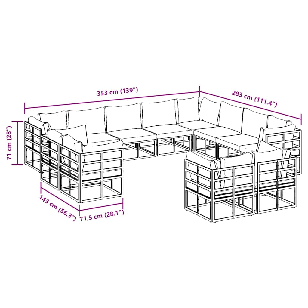 Garden Sofa Set 12 pcs Black Aluminium