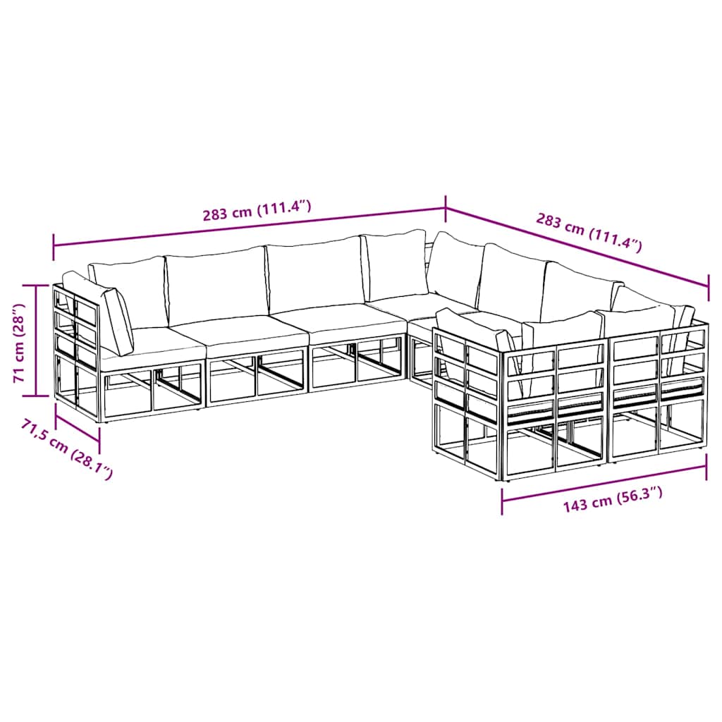 Garden Sofa Set 8 pcs Black Steel