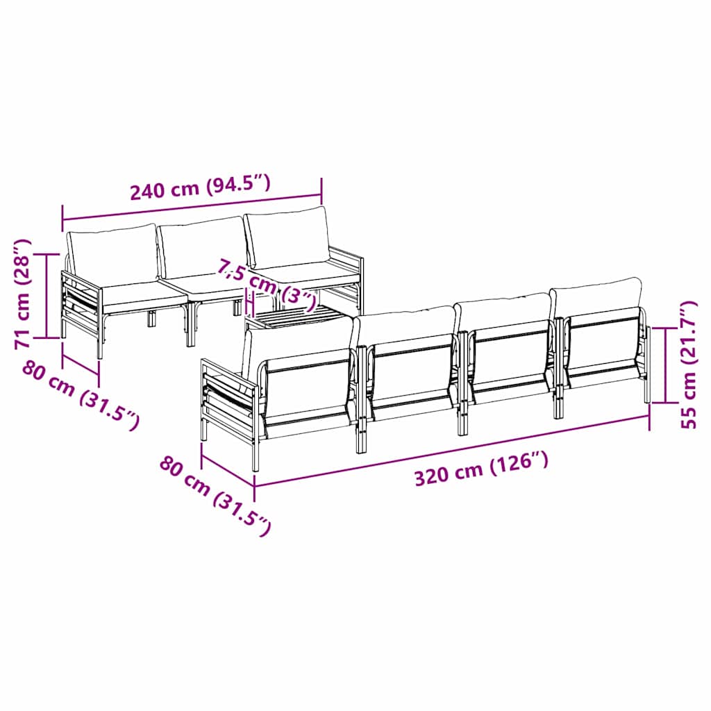 Garden Sofa Set 8 pcs Black Steel