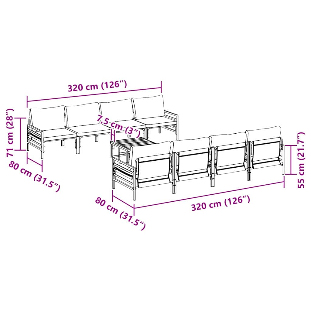 Garden Sofa Set 9 pcs Black Steel