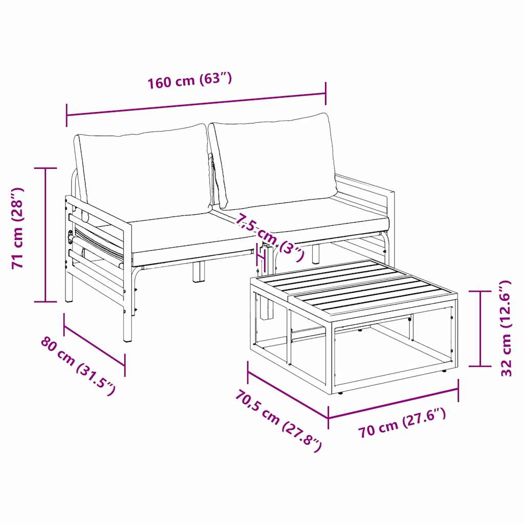 Garden Sofa Set 3 pcs Black Steel