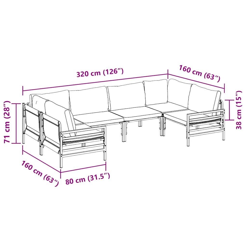 Garden Sofa Set 6 pcs Black Steel